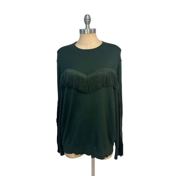 Ted Baker London Aniebal Dark Green Fringe Sweater Crew Neck size 5 XL - Picture 2 of 6